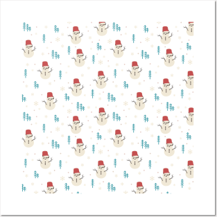 Winter Snowmen Art Pattern Posters and Art